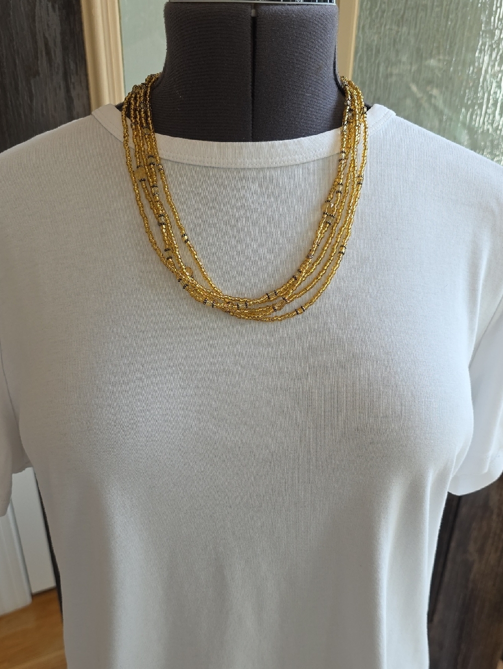 Layered Gold Bead Statement Boho-chic Necklace & Earring Set